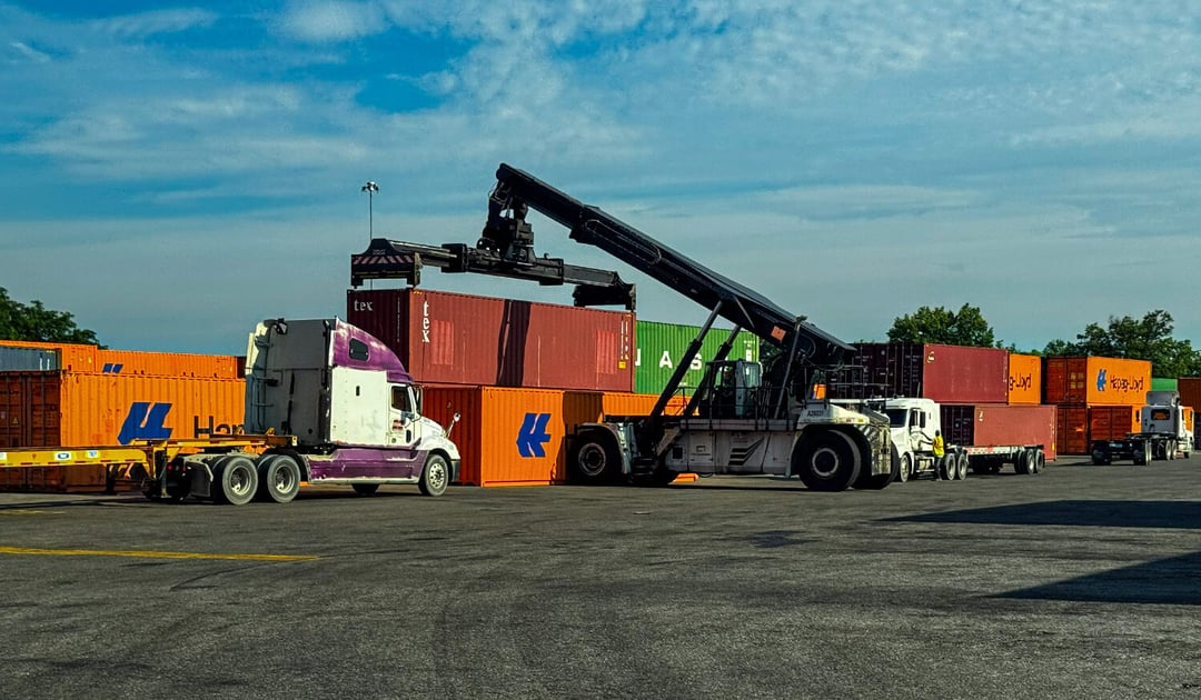 Intermodal Yard with Containers, Crane and Drayage