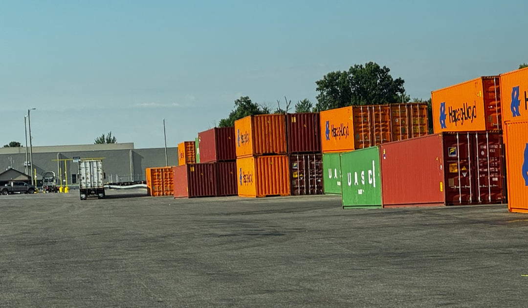 Rail yard containers and truck