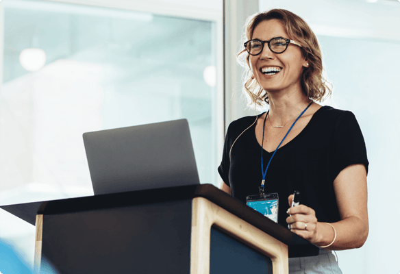 Cheerful woman leading a presentation